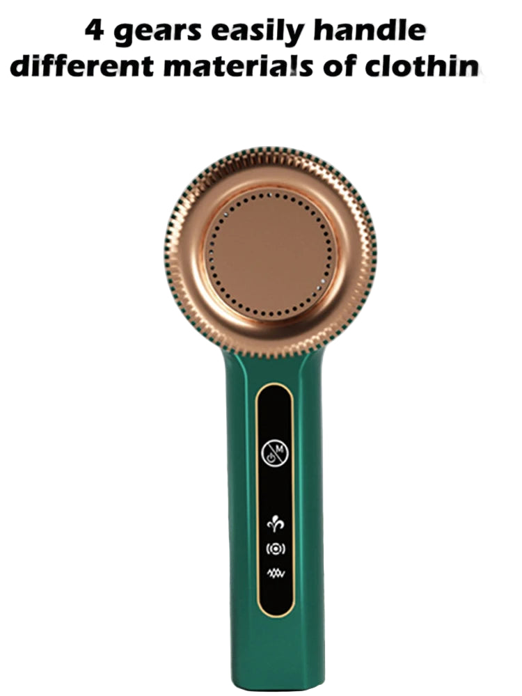 Handheld device with a copper-colored top and green body on a light background